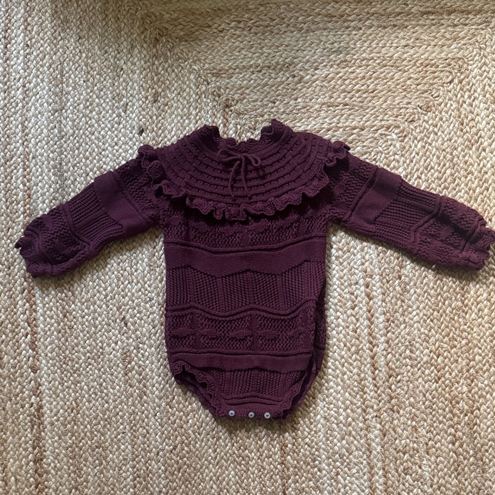 Plum Knit Ruffled Baby Bodysuit